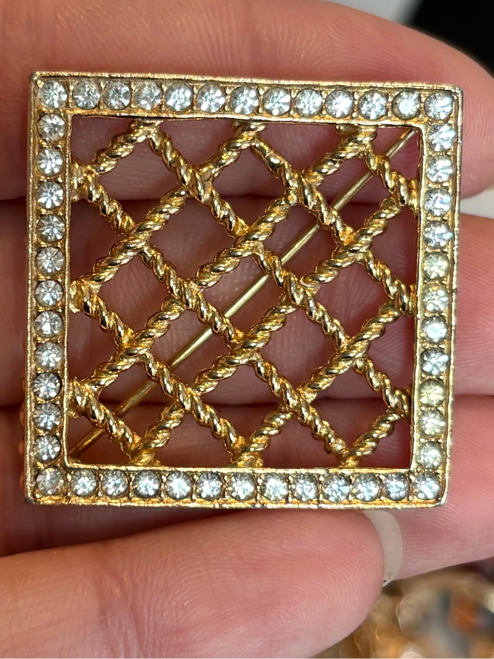 Vintage Marvella Rhinestone Square Lattice Brooch